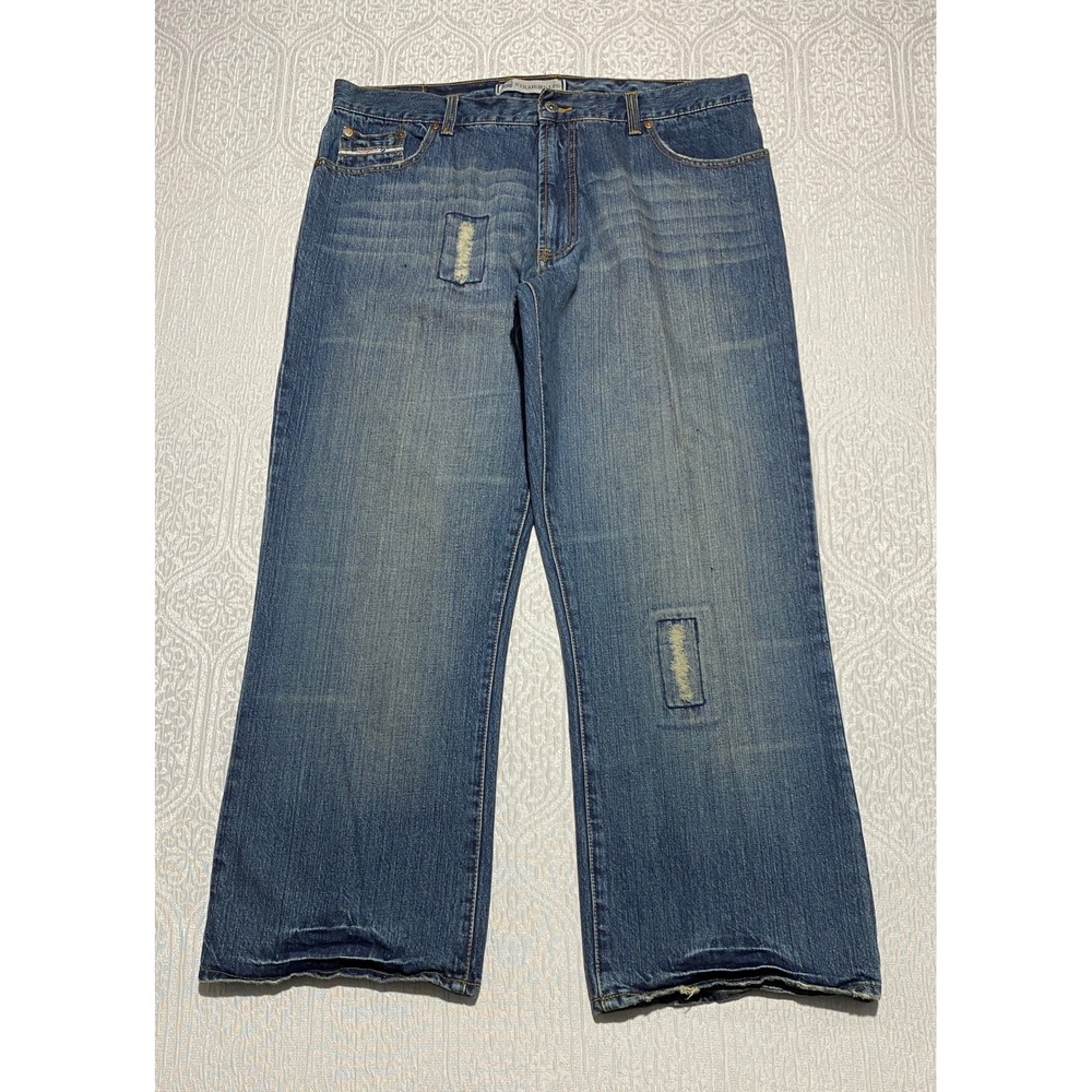 Paco Straight Wide Leg Jeans Mens 36x30 Blue Denim Distressed Patchwork Casual